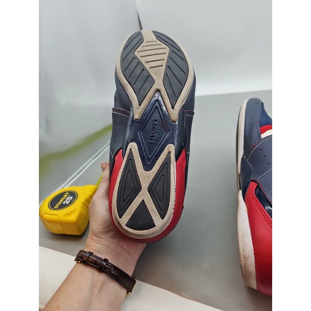 Lacoste Mens Misano Strap Leather Synthetic Shoes Navy Blue  Red Size 12